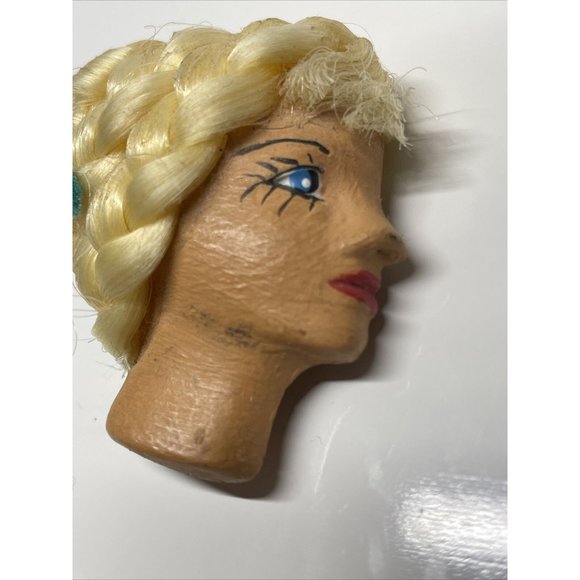 Vintage Girl with‎ Painted Face Brooch Pin Barbie Like Hair Side Profile Blond